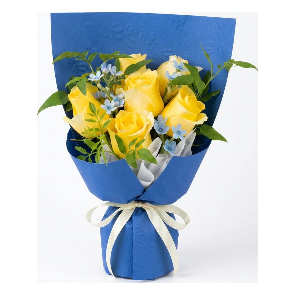 Sunny Yellow Rose & Blue Accent Bouquet · 阳光黄玫瑰蓝色点缀花束