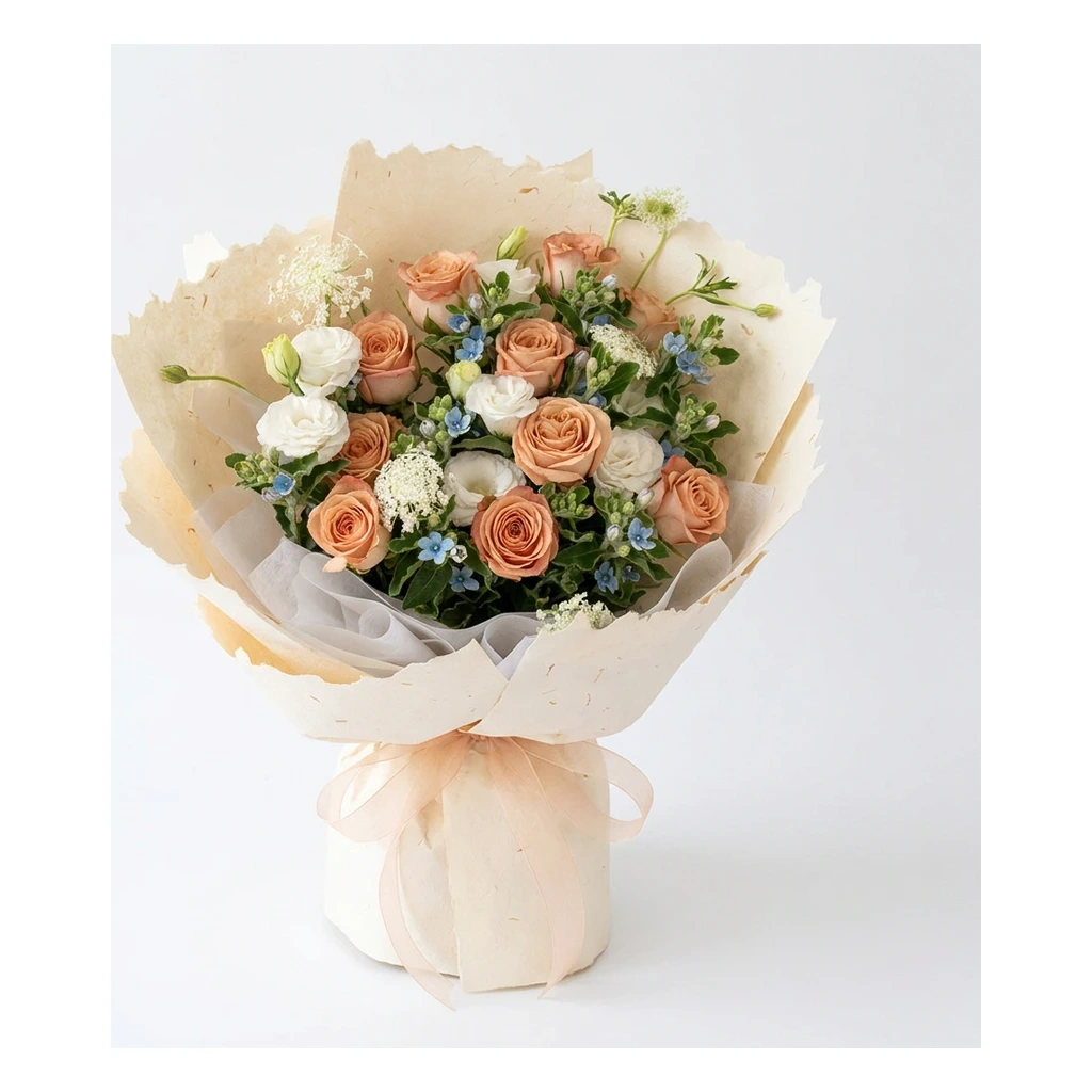 Romantic Peach & White Rose Bouquet (Classic) · 浪漫蜜桃白玫瑰花束 (经典款)