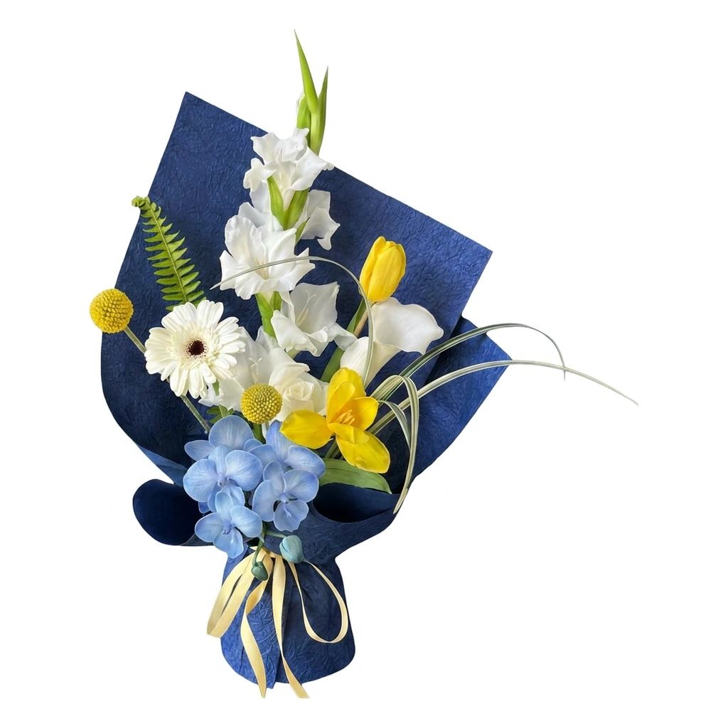 Serene Blue & Yellow Bouquet (Modern) · 宁静蓝黄花束 (现代款)