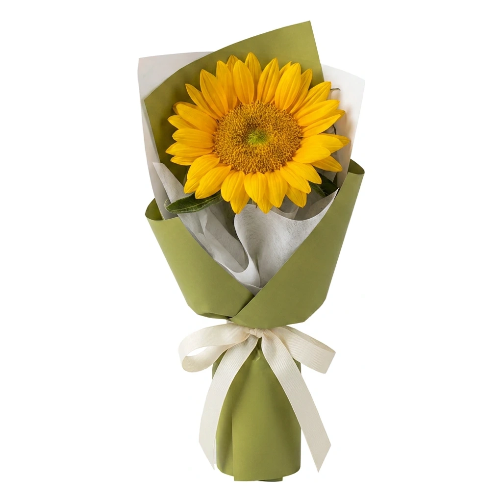 Single Sunflower Bouquet (Green & White) · 单枝向日葵花束 (绿白款)