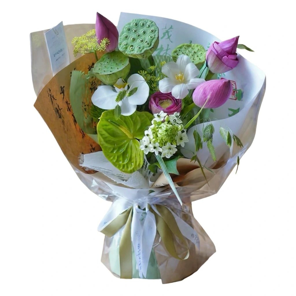 Elegant Lotus & Orchid Hand-tied Bouquet