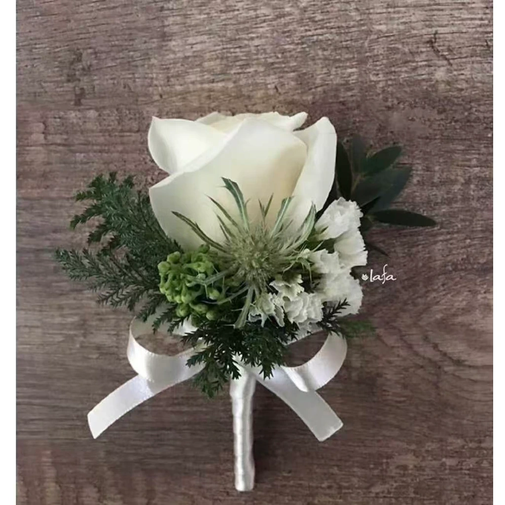 White Rose Boutonniere (Ocean) · 白色玫瑰胸花 (海洋款)